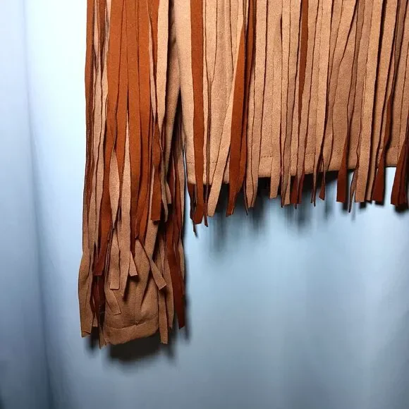NWT Chartou Faux Suede Camel Color Jacket Sz M Cropped Fringe Open Front - Picture 7 of 10